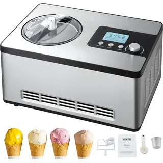Vevor Kompressor Eismaschine Eiscrememaschine 2 L, 180 W Frozen Joghurtbereiter Speiseeismaschine 3 Modi Joghurtmaschine Haushalt, Tragbare