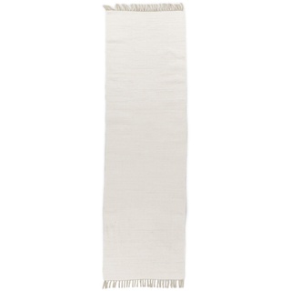THEKO | Dhurry Teppich aus 100% Baumwolle Flachgewebe Teppich Happy Cotton | handgewebt | Farbe: Weiß | 70x250 cm