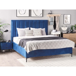 Beliani, Bett, Polsterbett Samtstoff blau mit Bettkasten hochklappbar 160 x 200 cm SEZANNE (160 x 200 cm)