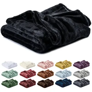 Wohndecke Kuscheldecke, Fleecedecke, Wolldecke flauschig und weich, Lavea, Sofadecke, Atmungsaktiv & Hautfreundlich, Decke schwarz 150 cm x 200 cm