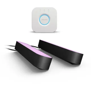 Philips Hue White & Color Ambiance Play Lightbar 2er Pack (500 lm) und Hue Bridge, dimmbare LED-Lightbar für das Hue Lichtsystem mit 16 Mio. Farben, smarte Lichtsteuerung über Sprache oder App,schwarz