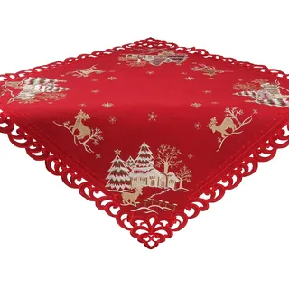 Quinnyshop Hirsch Weihnachts-Mitteldecke 85 x 85 cm Quadratisch Leinen Optik, Rot