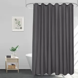 Überlänge Duschvorhang 180x220 für Badezimmer, Dunkelgrau Wasserdichtes Textile Stoff Shower Curtains, Anti-Schimmel und Antibakteriell, Waschbar Duschvorhänge 220 Lang mit 12 Ringen