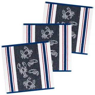 Kracht Geschirrtuch Seafood, (Set, 3-tlg., Set), 3er Pack Frottee Küchenhandtücher (3 Stück) ca.50x50cm Baumwolle schwarz