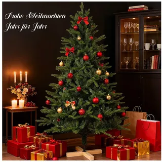 oyajia Künstlicher Weihnachtsbaum Luxuriöser Künstlicher Weihnachtsbaum – Voll, Stabil & Edles Design, 210 cm Premium-Baum mit 1100 Zweigen & Natürlichem Holzfuß, Edle Optik für Große Wohnräume & Hochwertige Weihnachtsdeko grün 210 cm