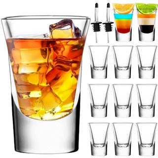 SuproBarware Schnapsgläser 35ml/3.5cl, Shotgläser, 12er Shot Gläser für Tequila, Wodka, Ouzo, Likör etc. Idee für Party. Spülmaschinenfest.Transparent