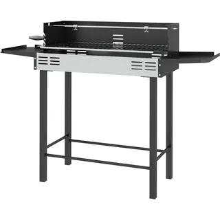 Dreistöckiger Holzkohlegrill Mit Klappbaren Seitenablagen Und Drehspieß, Edelstahl, 118 X 32 X 90 Cm, Schwarz
