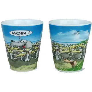 Generisch 2er Set Porzellan Eierbecher - Robbi - Moin - Robbe Möwen Wattwurm Leuchtturm Maritim witzig