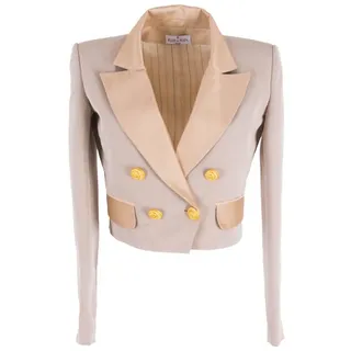 RUA & RUA Jackenblazer Zweireihige Kurze Jacke Blazer aus Seide (1-tlg) beige|grau 36/S