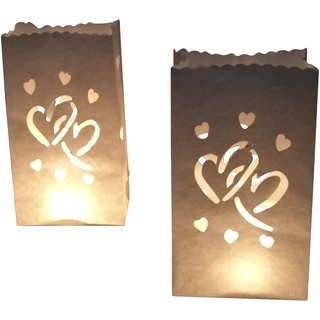 10 Stück Papier Lichttüten Lichtertüten Hochzeit Herz für Teelichter Kerzen Laternen weiß Kerzenhalter Deko Tischdeko Kerzentüten Hochzeit