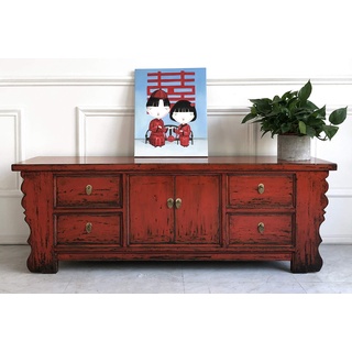 OPIUM OUTLET Chinesisches Lowboard Sideboard Kommode Büffet Anrichte rot China Shabby Chic Vintage Holz