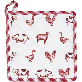 Ofenlappen Topflappen COUNTRY LIFE ANIMALS weiß/rot Baumwolle gefüttert Küche
