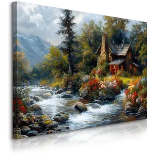 Muralo Leinwandbild, Mehrfarbig, Textil, Kiefer, Landschaft/Berg, Baum/Pflanze/Natur, Rechteckig, 120x80 cm, einfache und schnelle Anbringung, Bilder und Zubehör, Wandbilder, Leinwandbilder