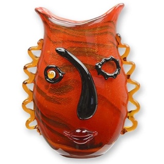 Casa Padrino Designer Vase Gesicht Rot / Orange / Schwarz 24,6 x 13,1 x H. 31,5 cm - Wohnzimmer Deko Vase - Dekorative Glasvase - Abstrakte Blumenvase - Deko Accessoires - Abstrakte Deko Vasen