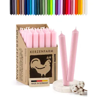 Stabkerzen 10 Stück, 18cm x 2,2cm, Premium Qualität - Deutsche Manufaktur, Kerzenfarm Hahn - lange Brenndauer (8+ Stunden) RAL-Zertifiziert, durchgefärbte Spitzkerzen (Rosa)
