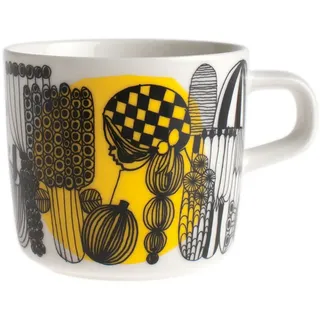 Marimekko - Oiva Siirtolapuutarha Becher mit Henkel 200 ml, weiß / schwarz / gelb