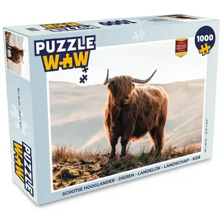 MuchoWow Puzzle Schottische Highlander - Tiere - Ländlich - Landschaft - Kuh - Natur, 1000 Puzzleteile, Foto-Puzzle, Bilderrätsel, Puzzlespiele, Klassisch 48 cm x 68 cm x 2 cm | Querformat