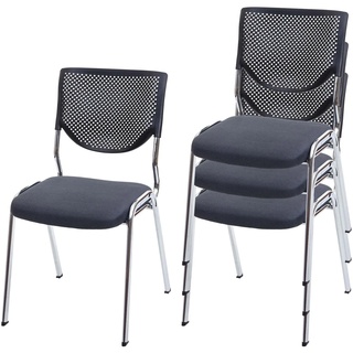 4er-Set Besucherstuhl H401, Konferenzstuhl stapelbar, Stoff/Textil ~ Sitz dunkelgrau, Füße chrom