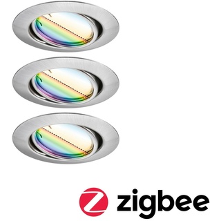 Paulmann LED Einbauleuchte Smart Home Zigbee Base Coin Basisset schwenkbar  rund 90mm 20°  3x4,9W 3x420lm 230V dimmbar RGBW+ Eisen gebürstet 92467