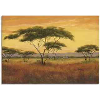 Wandbild ARTLAND "Afrikalandschaft" Bilder Gr. B/H: 70 cm x 50 cm, Leinwandbild Afrika, 1 St., braun Kunstdrucke als Alubild, Outdoorbild, Leinwandbild in verschied. Größen