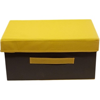 axentia Aufbewahrungsbox Sofia mit Deckel grau-gelb, Regalkorb mittelgroß, Stoffbox mit Griff, Regalbox multifunktional, Schuhbox Maße: ca. 39 x 19 x 29 cm