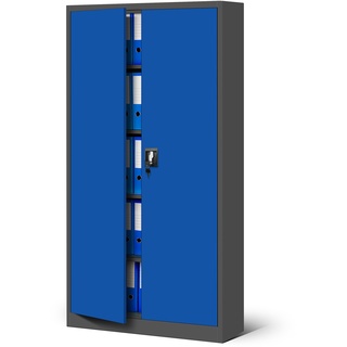 Jan Nowak Aktenschrank C001 Büroschrank Metallschrank Stahlschrank Werkzeugschrank Pulverbeschichtet 4 Verstellbare Fachböden Abschließbar 185 cm x 90 cm x 40 cm (Anthrazit-Blau)