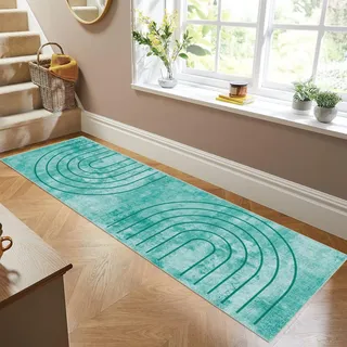 Siunwdiy Teppich läufer Flur küche rutschfest Waschbar Einfarbig Modernes Muster 60x140cm Türkis Flurteppich küchenläufer lang Korridor -Teppichläufer Küchenteppich Meterware Anpassbar