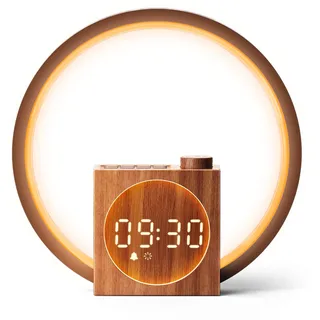 Dreamegg Nachttischlampe Touch mit Wecker - Tageslichtwecker mit 12 Lichtmodi, 20-Stufig Dimmbares, Lichtwecker mit 25 Beruhigende Klänge, Wake Up Light Wecker mit USB Ladefunktion, für Schlafzimmer