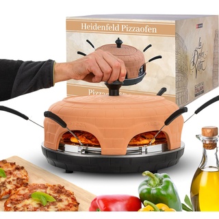 Heidenfeld Mini-Pizzaofen Pizzachef - 1.100 Watt - ⌀ 40.0 cm - Pizzadom für 6 Personen - Terrakotta-Kuppel - Bis 300 °C - Pizzaschieber ⌀ 10,...