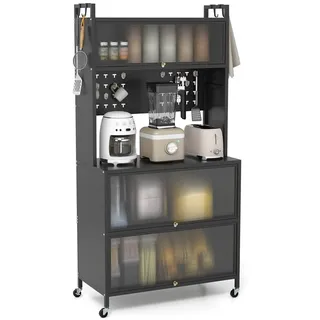 Costway Küchenregal mit Rollen Stecktafel & Haken 80 x 40 x 160 cm Schwarz