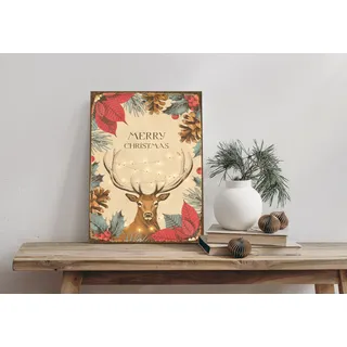 Alu-Dibond-Druck QUEENCE "Hirsch", braun (farbe bild(er): braun), B:20cm H:30cm T:0,2cm, Alu Dibond, Bilder, Blätter, Tannenzweige, Schild
