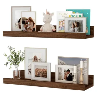 Omgoods – Set aus 2 schwebenden Regalen – 40 cm breite Wandregale aus Nussbaum für Wohnzimmer und Küche - Braun