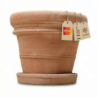 Teramico Blumentopf Terracotta "Doppio Bordo" frostfest optional mit Teller - Braun