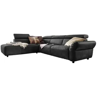KAWOLA Ecksofa Leder 4-Sitzer Schwarz