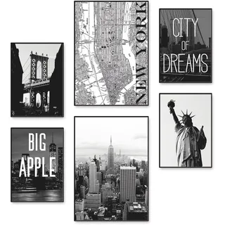 Poster ARTLAND "Wahrzeichen von New York", schwarz (farbe bild(er): schwarz), B:42cm H:29,7cm, Bilder, Poster, Bilder Set, 6tlg. 4xDIN A4 / 2xDIN A3, ohne Rahmen