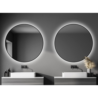 Talos Black OROS Spiegel rund Ø 120 cm – runder Wandspiegel in schwarz – Badspiegel rund mit hochwertigen Aluminiumrahmen - Badezimmerspiegel mit indirekter LED Beleuchtung - Lichtfarbe neutralweiß