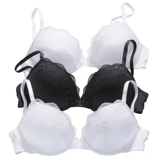 PETITE FLEUR BY LASCANA Push-up-BH Damen 2x weiß + 1x schwarz Gr.70C