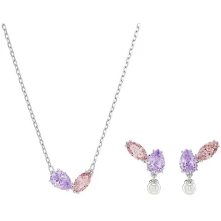 Swarovski Ohrring und Ketten Set 5746577, Schmuckset aus Halskette und Ohrsteckern lila|rosa|silberfarben