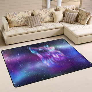 Mnsruu Weltraum-Galaxie-Nebel Heulender Wolf Teppich für Wohnzimmer Schlafzimmer 183 cm x 122 cm