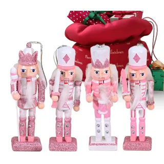 Arroopu Nussknacker Weihnachtsdekoration,Festliche rosa Weihnachtsdekoration für e 4 Stücke,Holz Deko Figuren Sammlerstücke Für Feiertage Wohnzimmer Küche | Wohnzimmer Schrank Esstisch Schlafzimmer