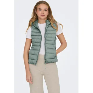 Steppweste ONLY "ONLNEWTAHOE HOOD WAISTCOAT OTW NOOS", Damen, Gr. S, grün (jadeite), Steppware, Obermaterial: 100% Nylon, unifarben, tailliert normal, Westen Steppweste, Kunstfaser