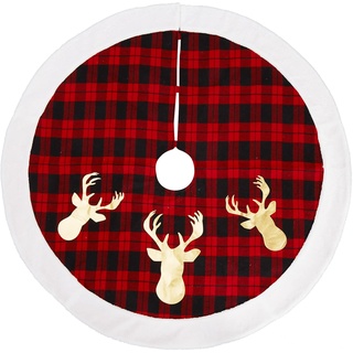 Auton 48-Zoll-Weihnachtsbaumrock, Buffalo Plaid Weihnachtsbaumrock rot, Xmas Baumrock mit Rentier Design für Holiday Party Indoor-Dekorationen, Rot & Schwarz