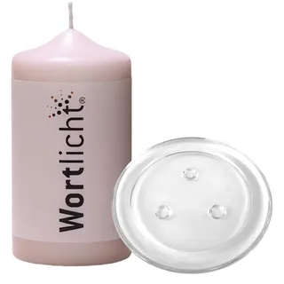 Bulla Design Wortlicht Kerze mit Glasteller, Berührt von der Schönheit, taupe rose