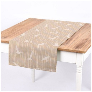SCHÖNER LEBEN. Tischläufer SCHÖNER LEBEN. Tischläufer Iconic Seagull Stripe Möwen Streifen natu, handmade beige|weiß