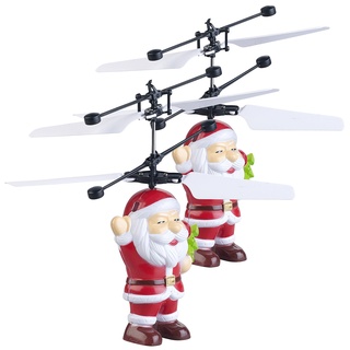 2er Set Selbstfliegender Hubschrauber-Santa mit bunter LED-Beleuchtung