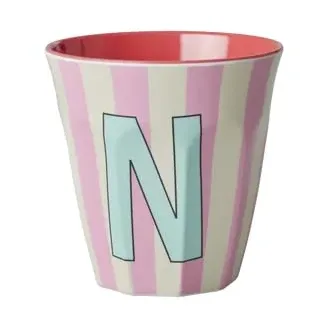 Rice Melamin Becher medium gestreift mit Buchstaben, Modell fr Junge Blau-Grntne, Gr