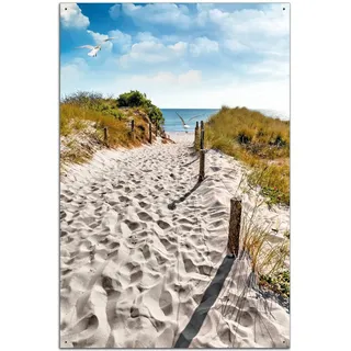 Wallario Outdoor-Poster für Garten oder Balkon Möwen auf dem Weg zum Strand, Motivbanner Größe: ca. 60 x 90 cm, Outdoor-Bild