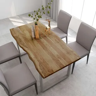 GuyAna Esstisch 154x80x76 cm Massivholz Akazie KüChentisch Ausziehbar Holz KüChentisch GüNstig Modern Rund