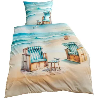 Traumschlaf Renforcé Strandkörbe Blau 155 x 220 cm + 80 x 80 cm