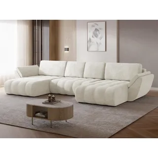 MIRJAN24 Wohnlandschaft Faro U, mit Bettkasten und Schlaffunktion, 383x195x86 cm, U-Form, Ausziehmechanismus DL beige
